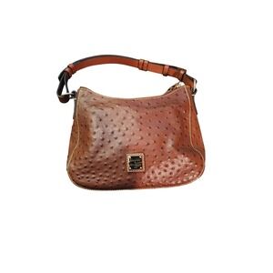 Dooney Bourke Ostrich Embossed Leather Hobo Shoulder Bag Chestnut Brown